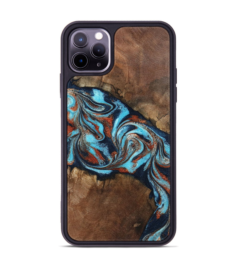 iPhone 11 Pro Max Wood Phone Case - Arminta (Teal & Gold, 798686)