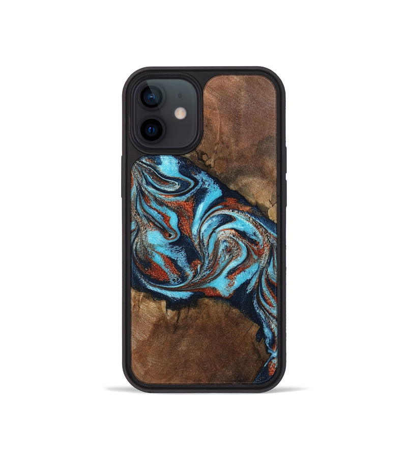 iPhone 12 mini Wood Phone Case - Arminta (Teal & Gold, 798686)