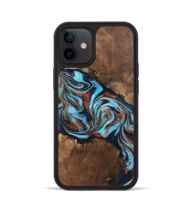 iPhone 12 Wood Phone Case - Arminta (Teal & Gold, 798686)