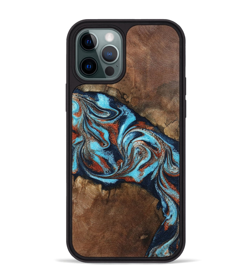 iPhone 12 Pro Max Wood Phone Case - Arminta (Teal & Gold, 798686)