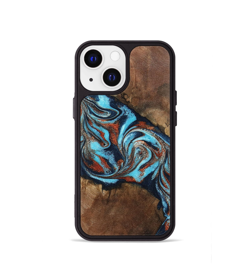 iPhone 13 mini Wood Phone Case - Arminta (Teal & Gold, 798686)