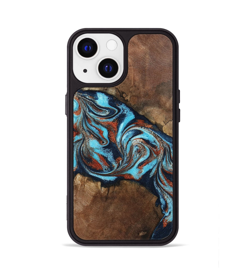 iPhone 13 Wood Phone Case - Arminta (Teal & Gold, 798686)