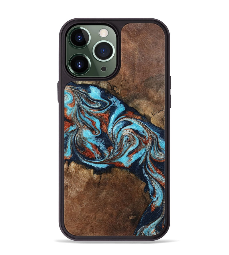 iPhone 13 Pro Max Wood Phone Case - Arminta (Teal & Gold, 798686)