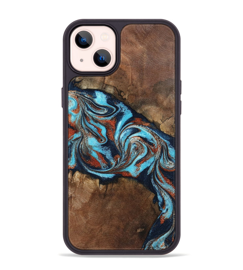 iPhone 14 Plus Wood Phone Case - Arminta (Teal & Gold, 798686)