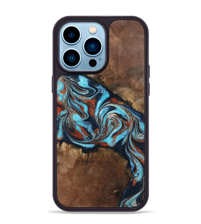 iPhone 14 Pro Max Wood Phone Case - Arminta (Teal & Gold, 798686)