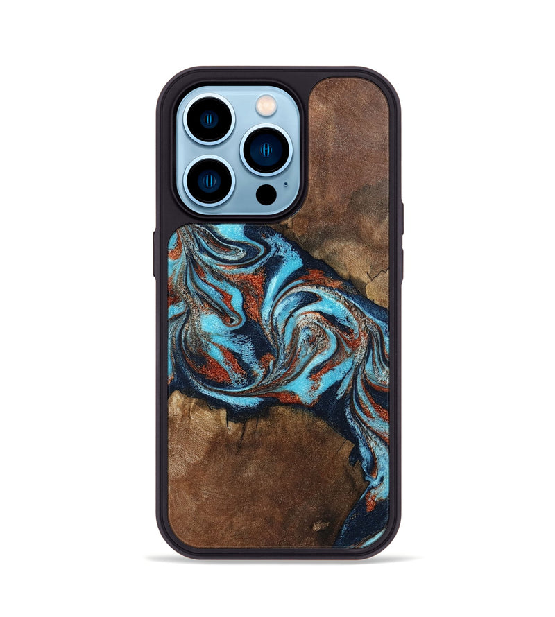 iPhone 14 Pro Wood Phone Case - Arminta (Teal & Gold, 798686)
