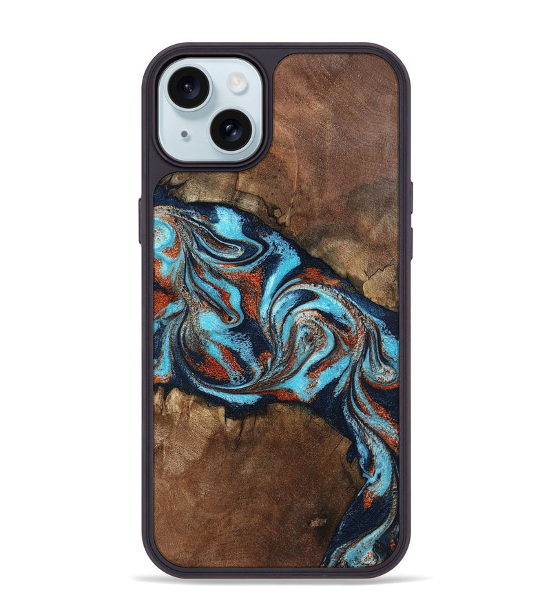 iPhone 15 Plus Wood Phone Case - Arminta (Teal & Gold, 798686)