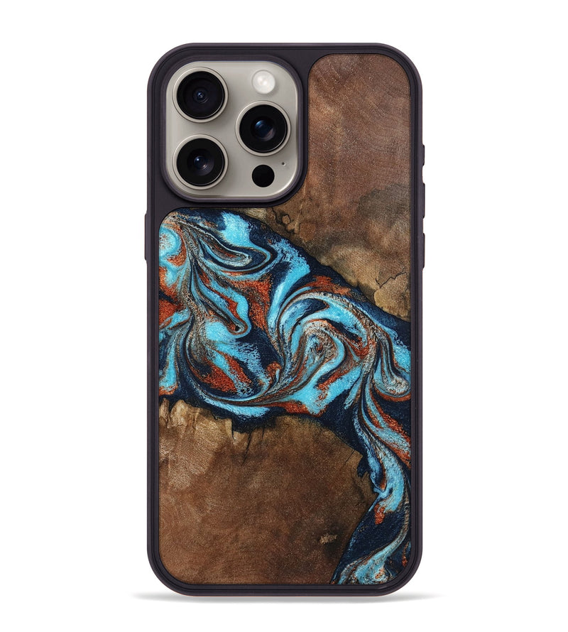 iPhone 15 Pro Max Wood Phone Case - Arminta (Teal & Gold, 798686)