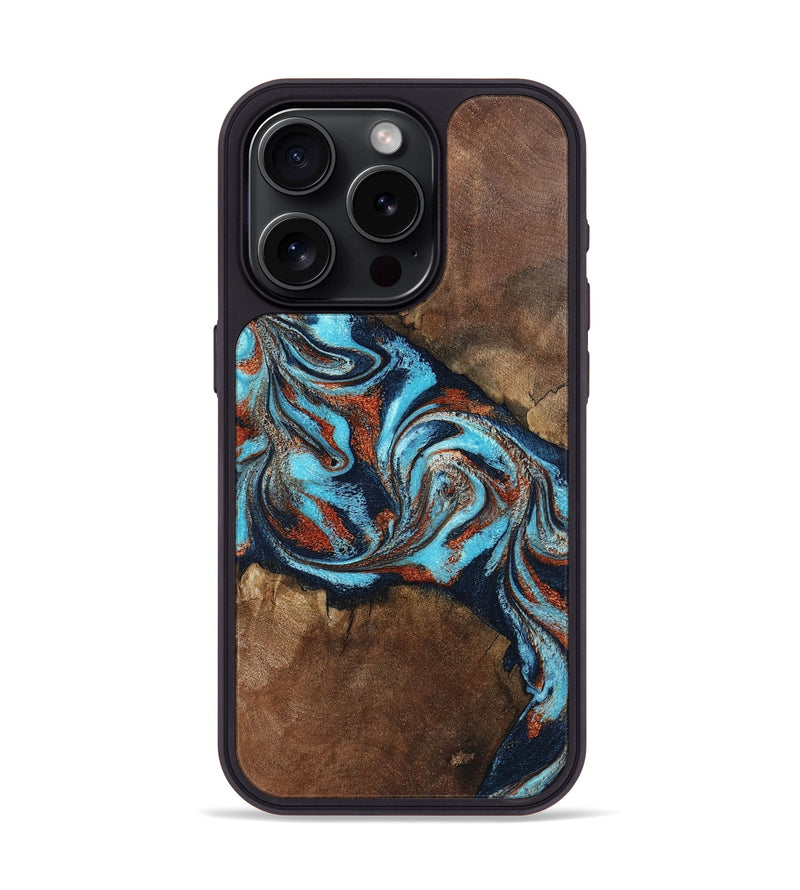 iPhone 15 Pro Wood Phone Case - Arminta (Teal & Gold, 798686)