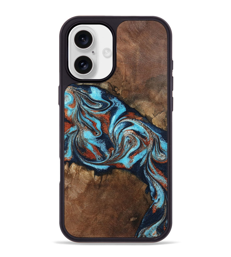 iPhone 16 Plus Wood Phone Case - Arminta (Teal & Gold, 798686)