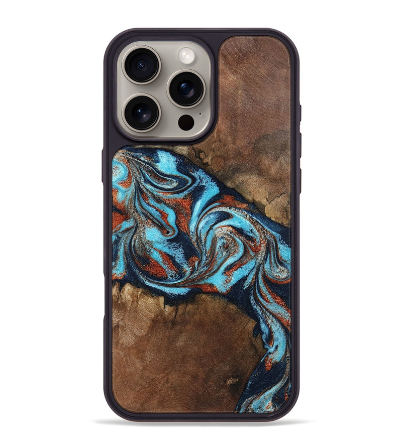 iPhone 16 Pro Max Wood Phone Case - Arminta (Teal & Gold, 798686)