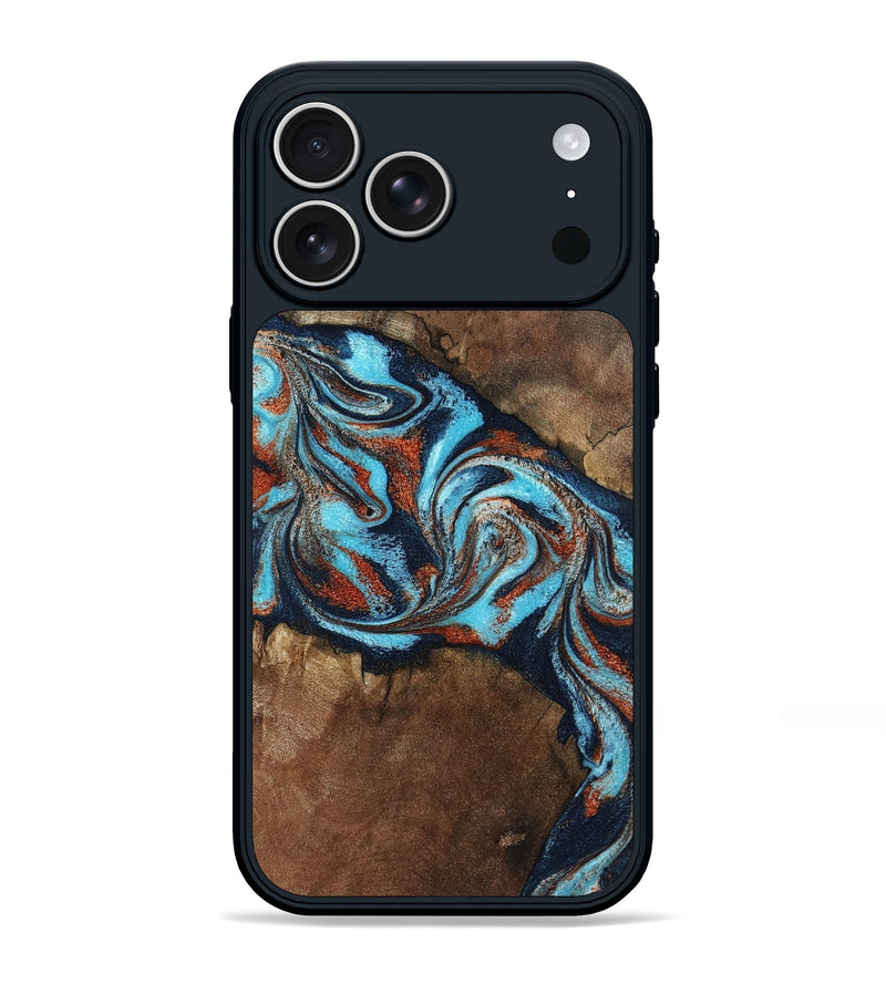 iPhone 17 Pro Max Wood Phone Case - Arminta (Teal & Gold, 798686)