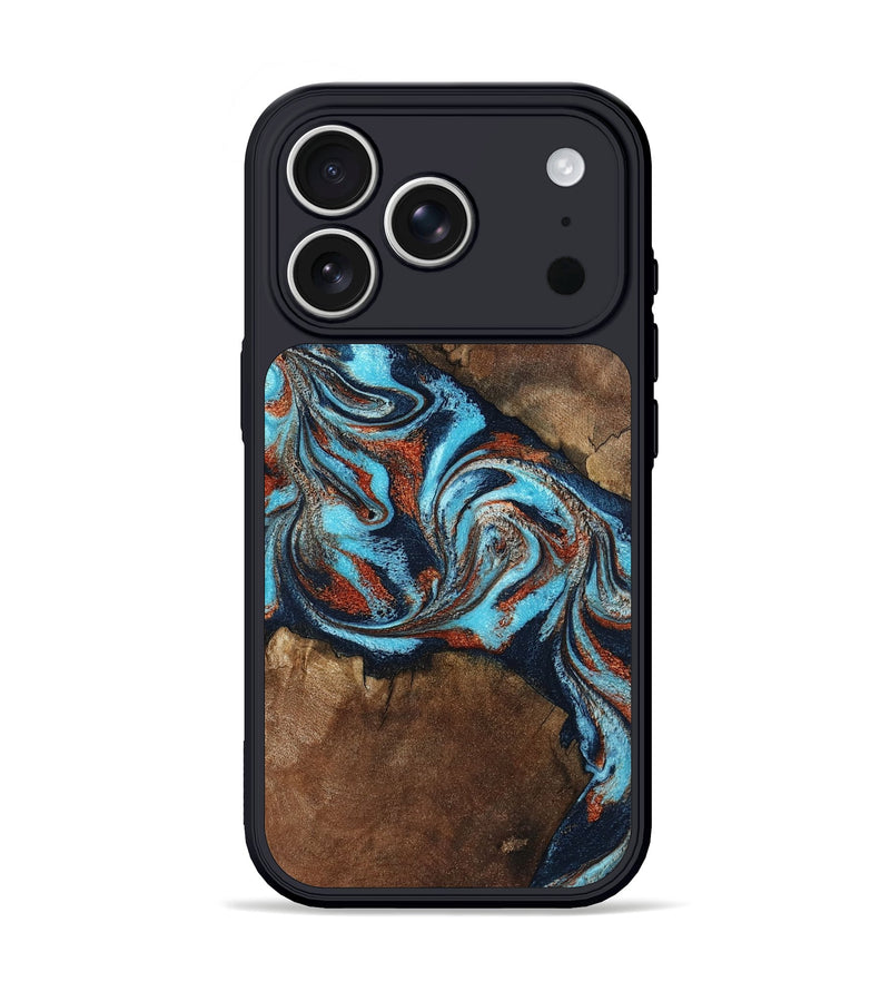 iPhone 17 Pro Wood Phone Case - Arminta (Teal & Gold, 798686)