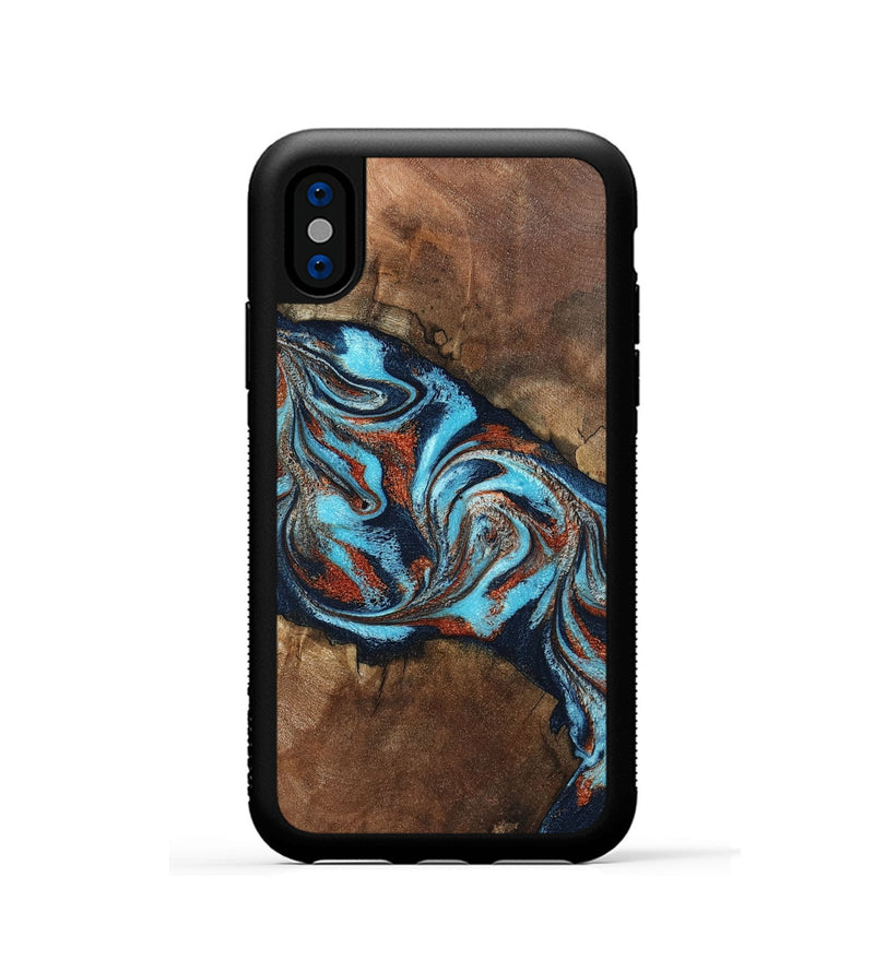 iPhone Xs Wood Phone Case - Arminta (Teal & Gold, 798686)