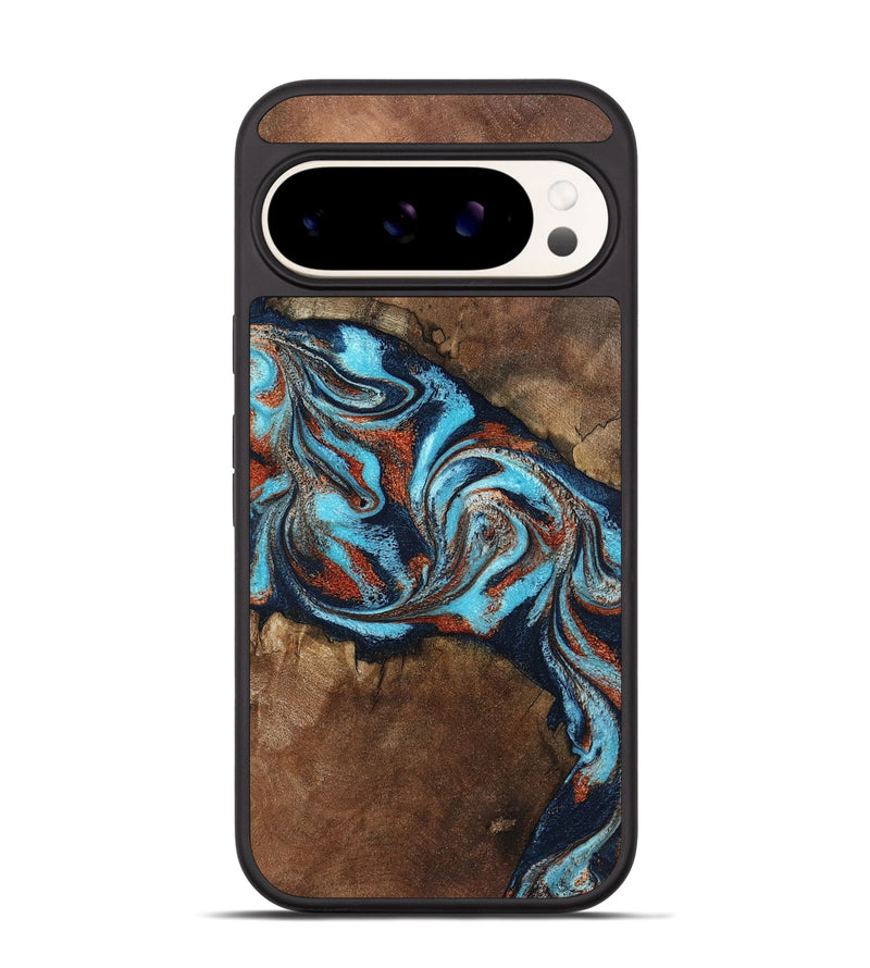 Pixel 9 Pro Wood Phone Case - Arminta (Teal & Gold, 798686)