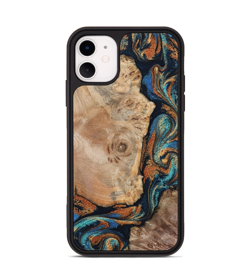 iPhone 11 Wood Phone Case - Ofelia (Teal & Gold, 798687)