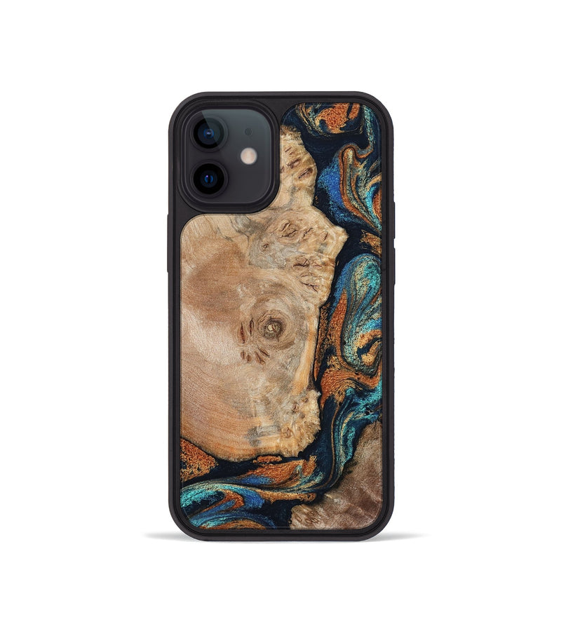 iPhone 12 mini Wood Phone Case - Ofelia (Teal & Gold, 798687)