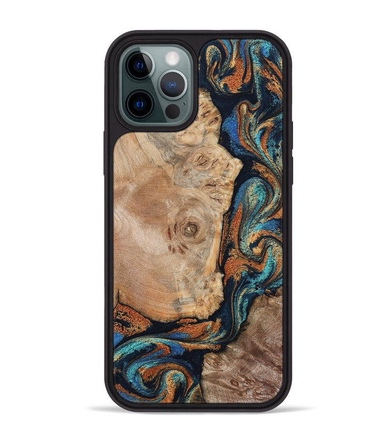 iPhone 12 Pro Max Wood Phone Case - Ofelia (Teal & Gold, 798687)