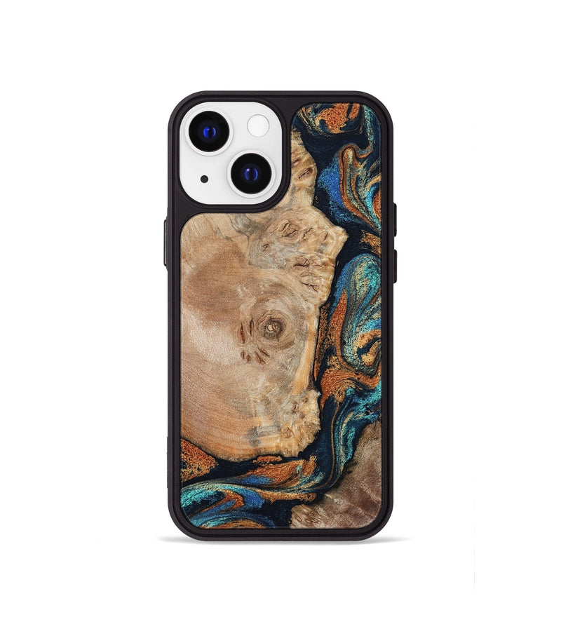 iPhone 13 mini Wood Phone Case - Ofelia (Teal & Gold, 798687)