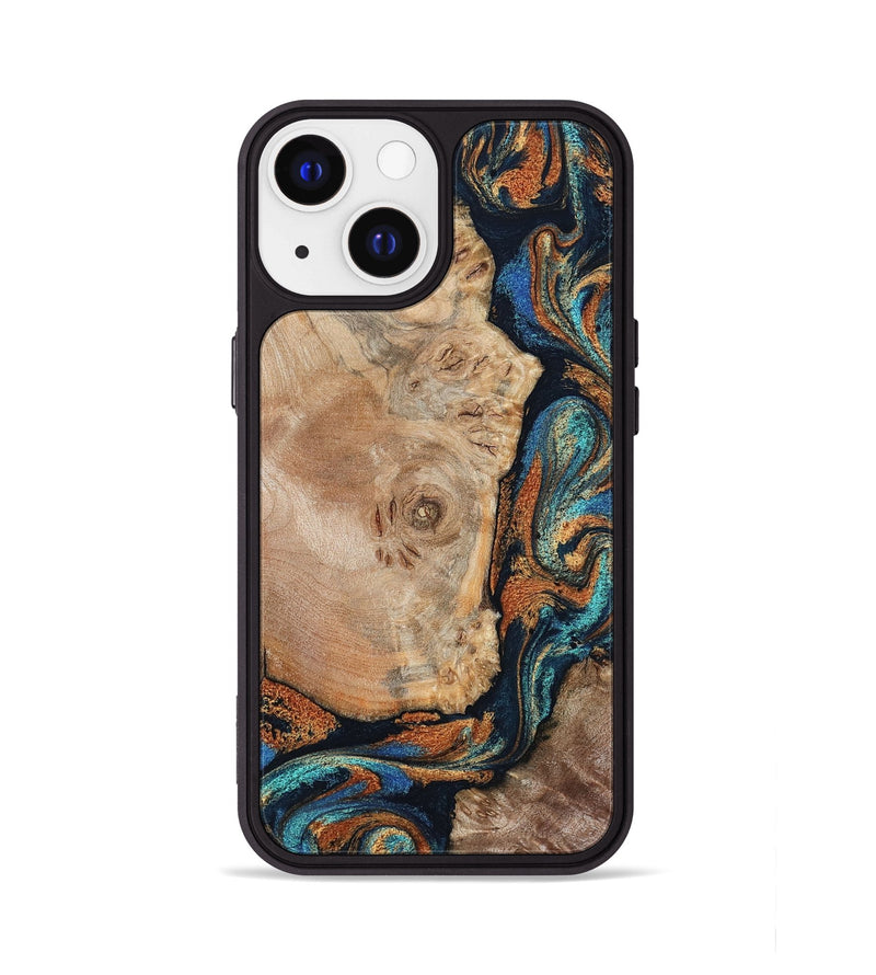 iPhone 13 Wood Phone Case - Ofelia (Teal & Gold, 798687)