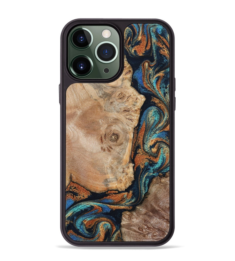 iPhone 13 Pro Max Wood Phone Case - Ofelia (Teal & Gold, 798687)