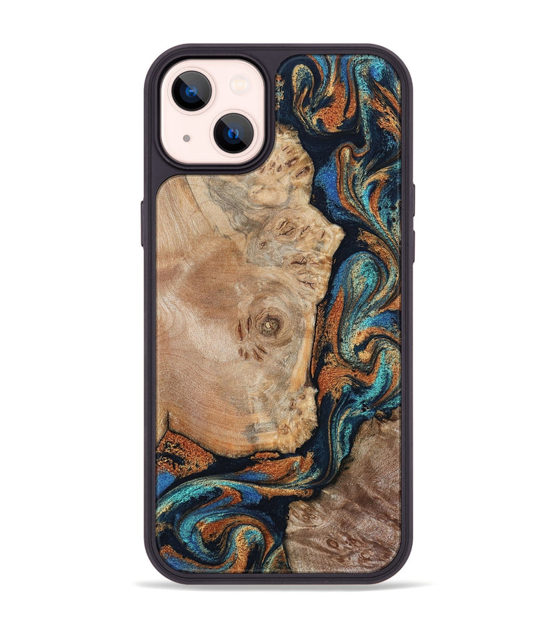 iPhone 14 Plus Wood Phone Case - Ofelia (Teal & Gold, 798687)
