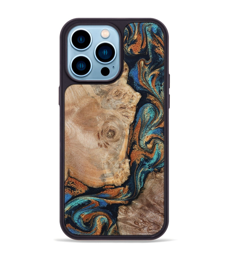 iPhone 14 Pro Max Wood Phone Case - Ofelia (Teal & Gold, 798687)