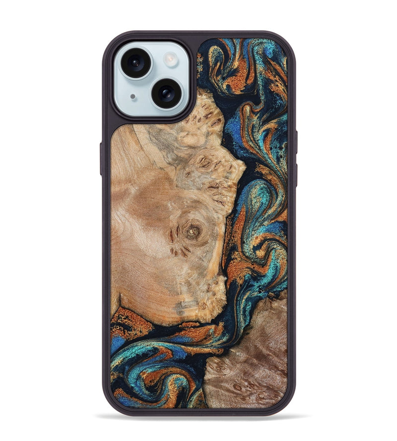 iPhone 15 Plus Wood Phone Case - Ofelia (Teal & Gold, 798687)