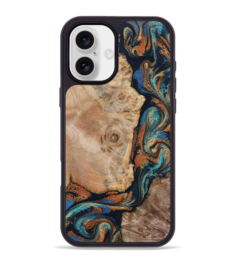 iPhone 16 Plus Wood Phone Case - Ofelia (Teal & Gold, 798687)