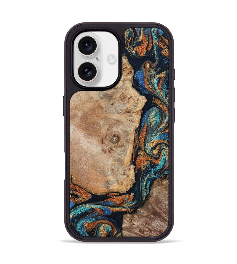 iPhone 17 Wood Phone Case - Ofelia (Teal & Gold, 798687)