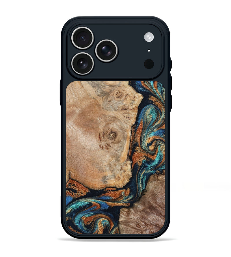 iPhone 17 Pro Max Wood Phone Case - Ofelia (Teal & Gold, 798687)