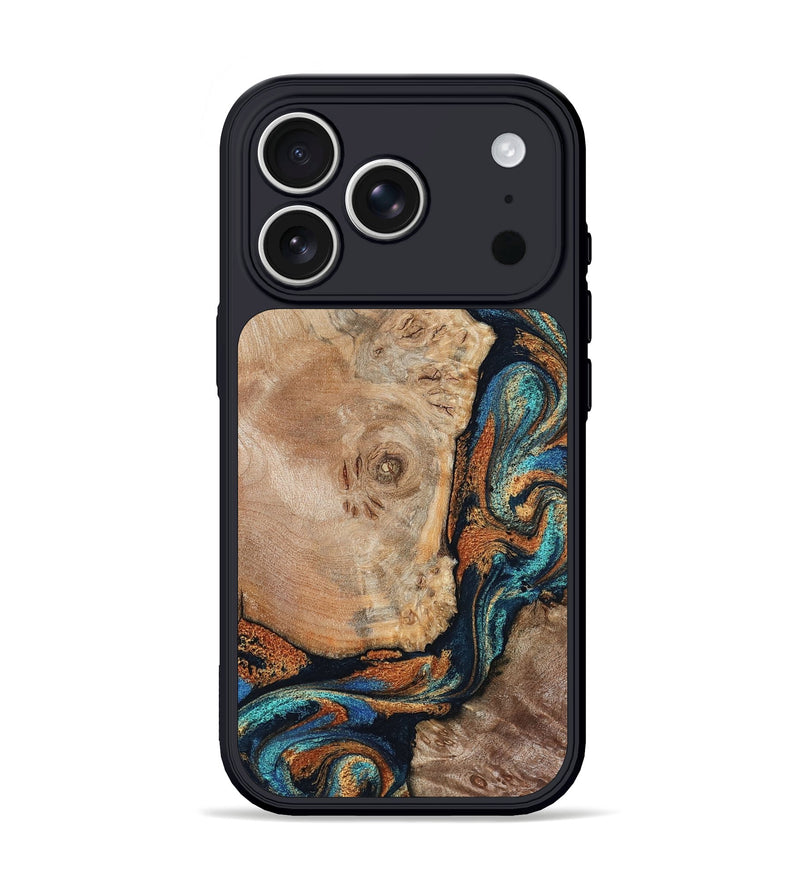 iPhone 17 Pro Wood Phone Case - Ofelia (Teal & Gold, 798687)