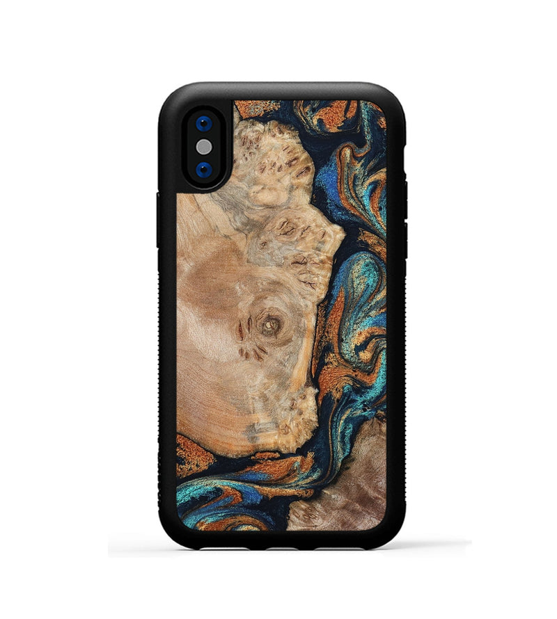 iPhone Xs Wood Phone Case - Ofelia (Teal & Gold, 798687)