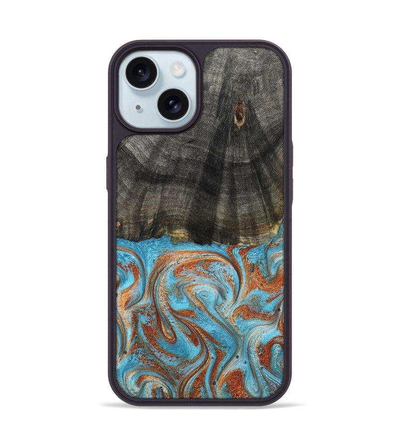 iPhone 15 Wood Phone Case - Elmore (Teal & Gold, 798688)
