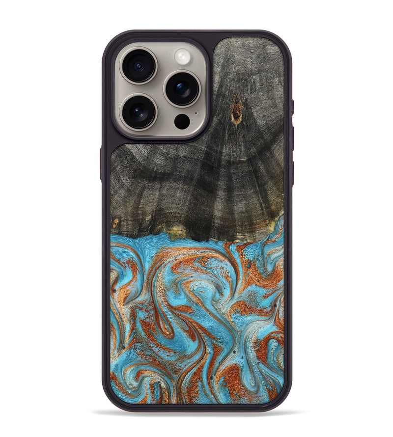 iPhone 15 Pro Max Wood Phone Case - Elmore (Teal & Gold, 798688)