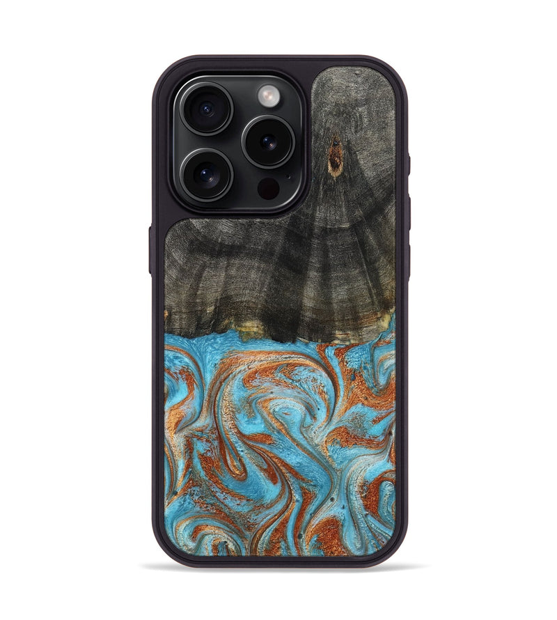 iPhone 15 Pro Wood Phone Case - Elmore (Teal & Gold, 798688)
