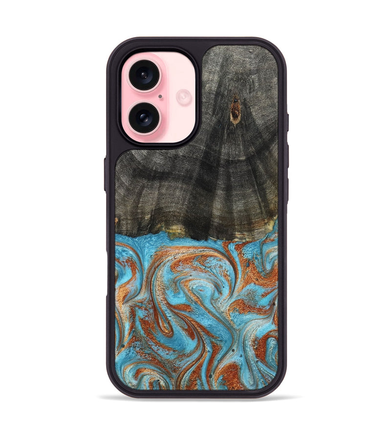 iPhone 16 Wood Phone Case - Elmore (Teal & Gold, 798688)
