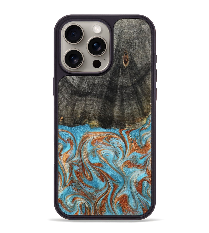 iPhone 16 Pro Max Wood Phone Case - Elmore (Teal & Gold, 798688)