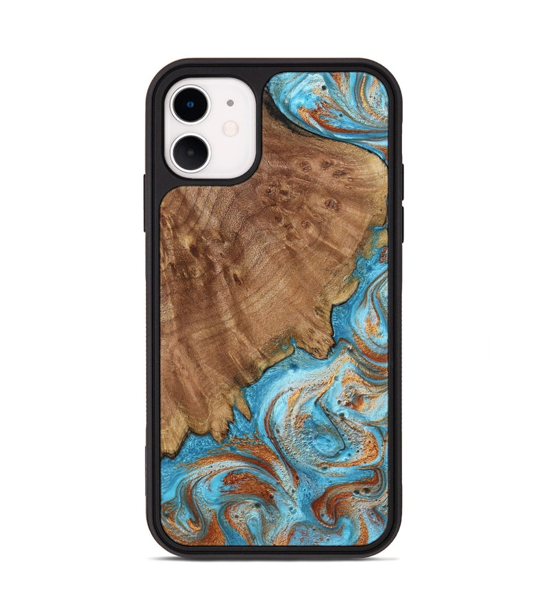 iPhone 11 Wood Phone Case - Katelyn (Teal & Gold, 798691)