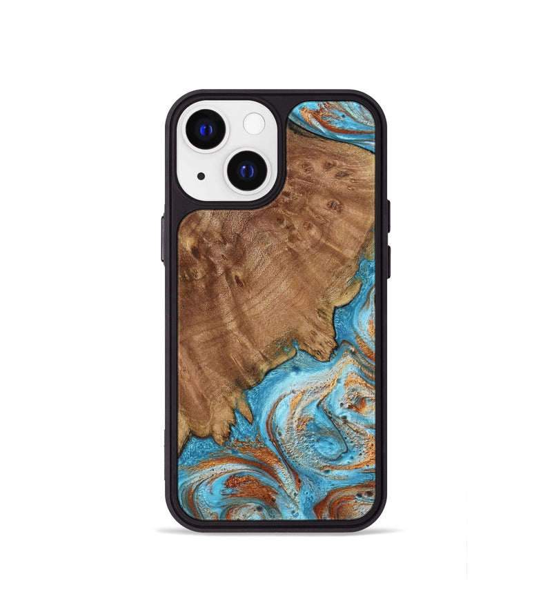 iPhone 13 mini Wood Phone Case - Katelyn (Teal & Gold, 798691)