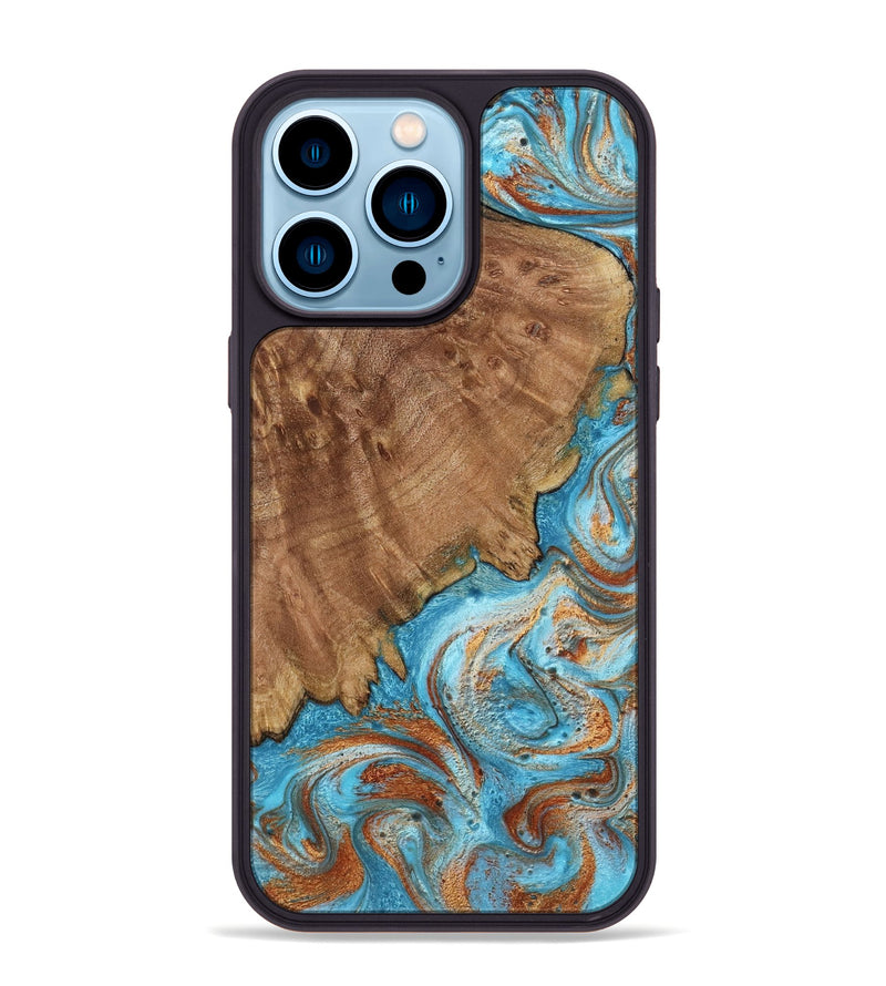 iPhone 14 Pro Max Wood Phone Case - Katelyn (Teal & Gold, 798691)