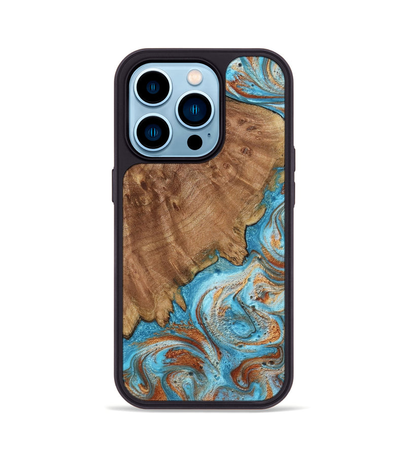 iPhone 14 Pro Wood Phone Case - Katelyn (Teal & Gold, 798691)