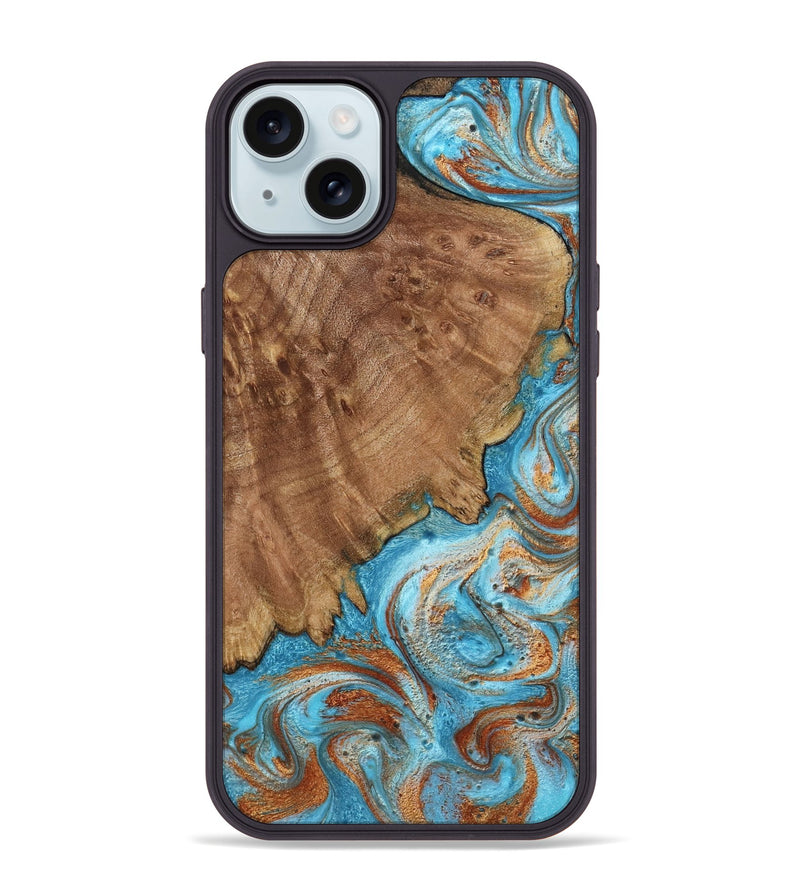 iPhone 15 Plus Wood Phone Case - Katelyn (Teal & Gold, 798691)