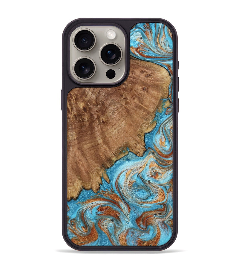 iPhone 15 Pro Max Wood Phone Case - Katelyn (Teal & Gold, 798691)