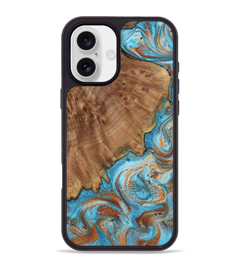 iPhone 16 Plus Wood Phone Case - Katelyn (Teal & Gold, 798691)