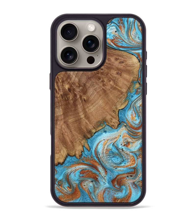 iPhone 16 Pro Max Wood Phone Case - Katelyn (Teal & Gold, 798691)