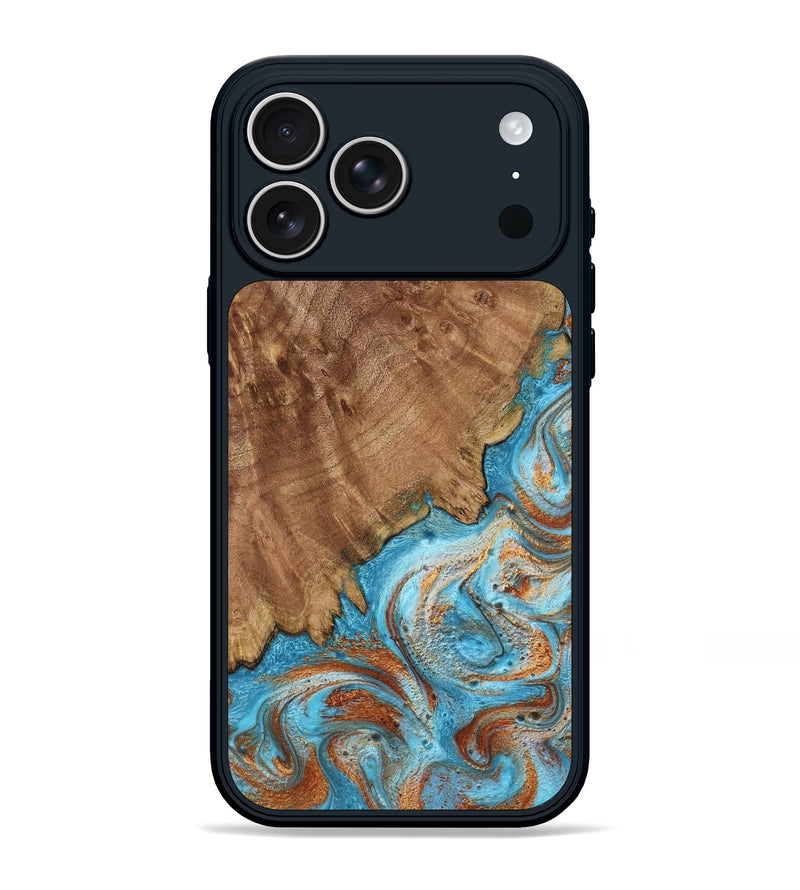 iPhone 17 Pro Max Wood Phone Case - Katelyn (Teal & Gold, 798691)