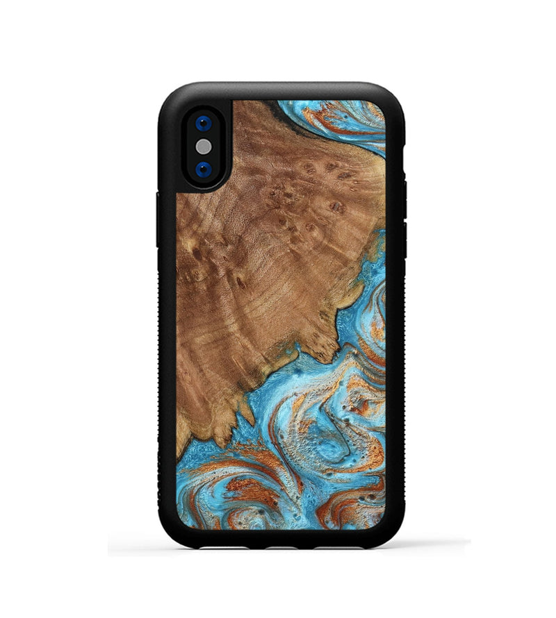 iPhone Xs Wood Phone Case - Katelyn (Teal & Gold, 798691)