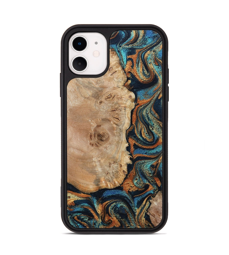 iPhone 11 Wood Phone Case - Tobias (Teal & Gold, 798692)