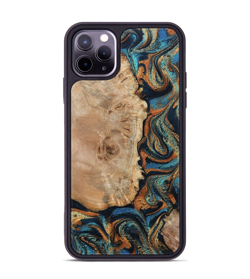 iPhone 11 Pro Max Wood Phone Case - Tobias (Teal & Gold, 798692)